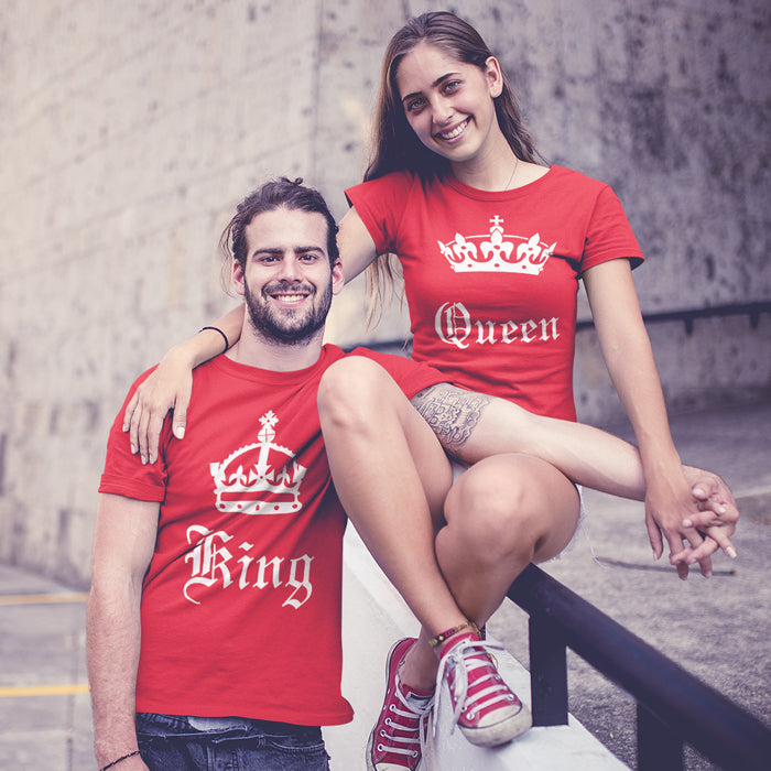 King Queen Matching Couple Tshirt for Men & Women Cotton Printed Regular Fit Tshirts- (Set of 2)-05