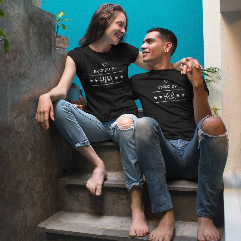 Booked by her Matching Couple Tshirt for Men & Women Cotton Printed Regular Fit Tshirts-  (Set of 2)-105