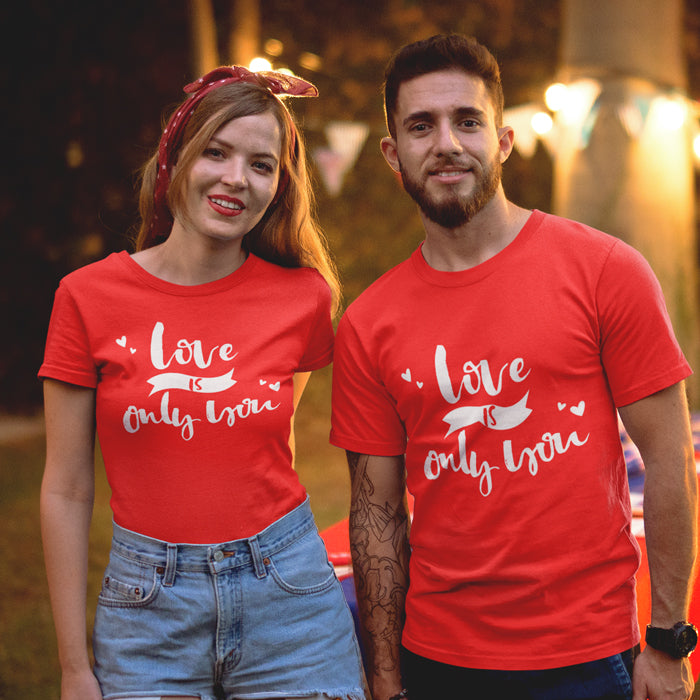 Love is only you Matching Couple Tshirt for Men & Women Cotton Printed Regular Fit Tshirts-  (Set of 2)-109