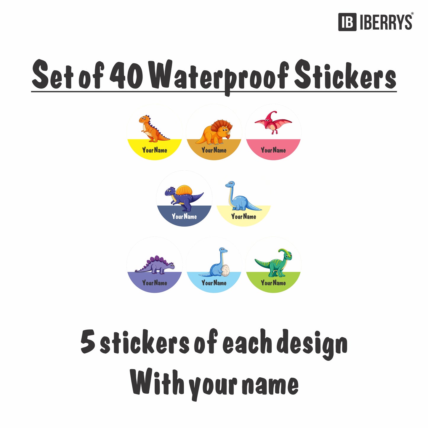 Round 3" Personalized waterproof sticker | Set of 40 stickers | 8 diffrent designs -1