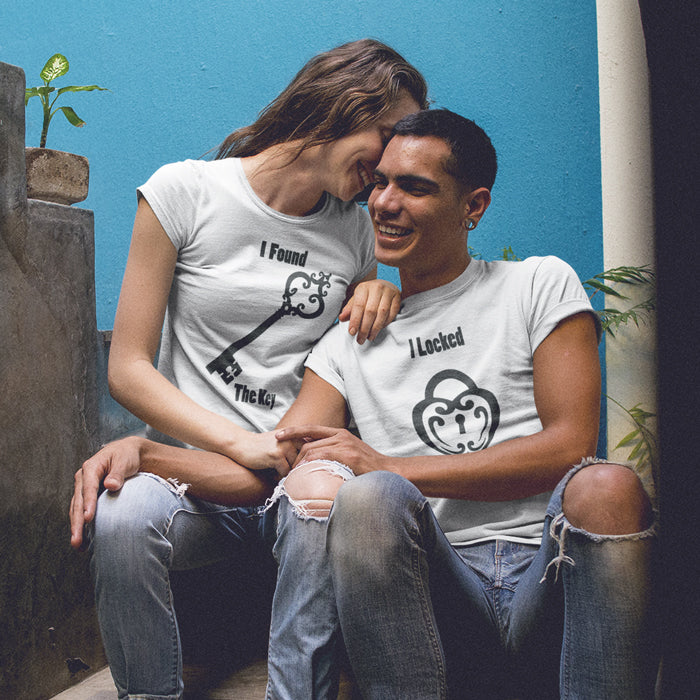 Lock Key Matching Couple Tshirt for Men & Women Cotton Printed Regular Fit Tshirts-  (Set of 2)-33