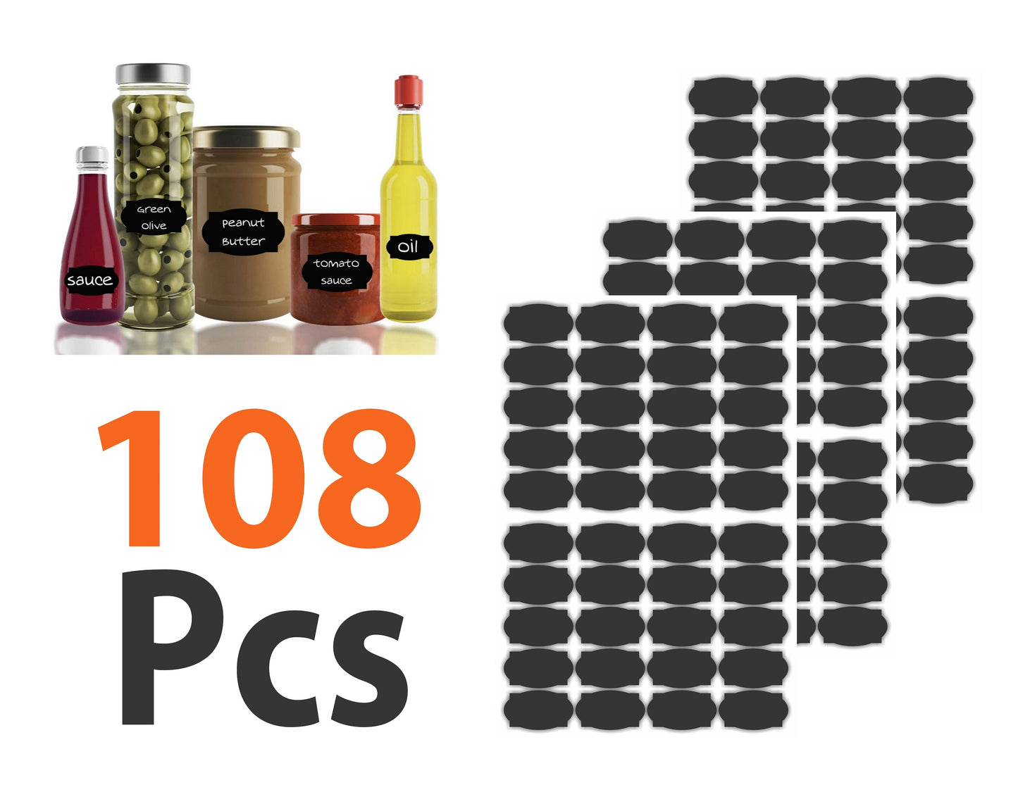 iberry's 108 pieces Waterproof Vinyl Stickers for Mason Jars Glass Bottle, Decals Craft, Kitchen Jar (Paper, 7 cm x 4 cm, Black, 108 Piece) -(4)