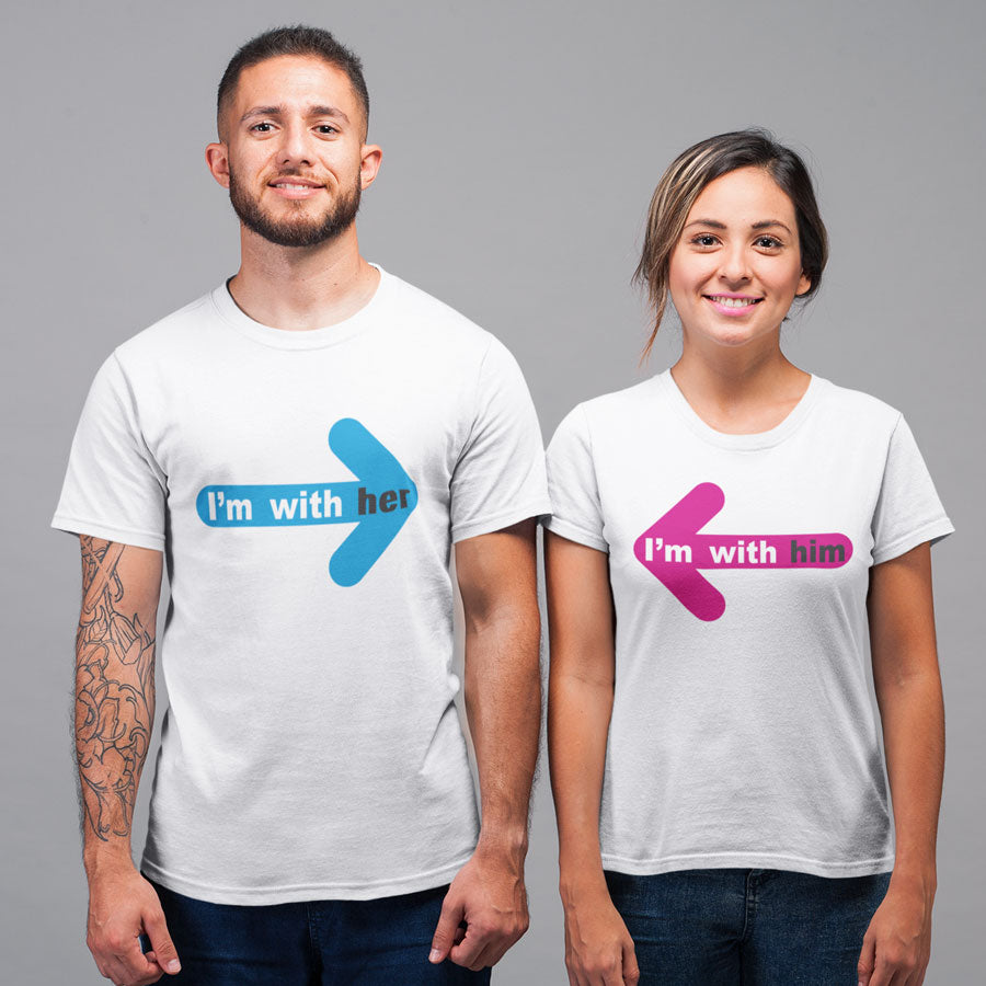 With him & her Matching Couple Tshirt for Men & Women Cotton Printed Regular Fit Tshirts- (Set of 2)-06