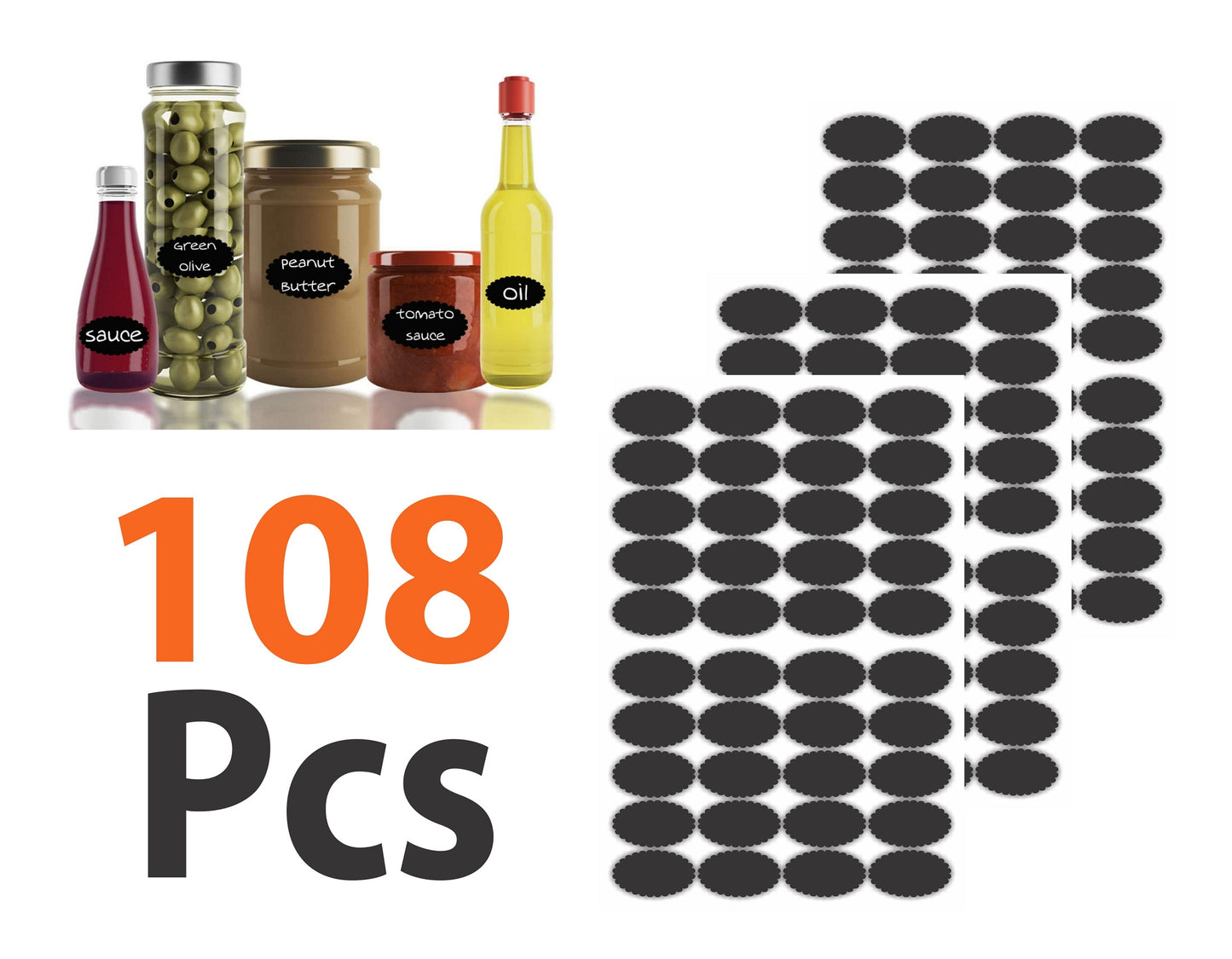 iberry's 108 pieces Waterproof Vinyl Stickers for Mason Jars Glass Bottle, Decals Craft, Kitchen Jar (Paper, 7 cm x 4 cm, Black, 108 Piece) -(8)