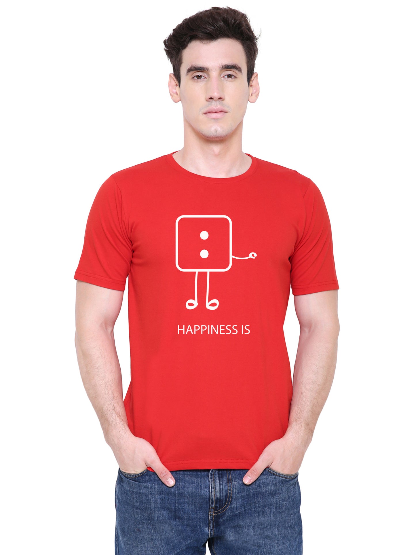 Happiness Matching Couple Tshirt for Men & Women Cotton Printed Regular Fit Tshirts-  (Set of 2)-36