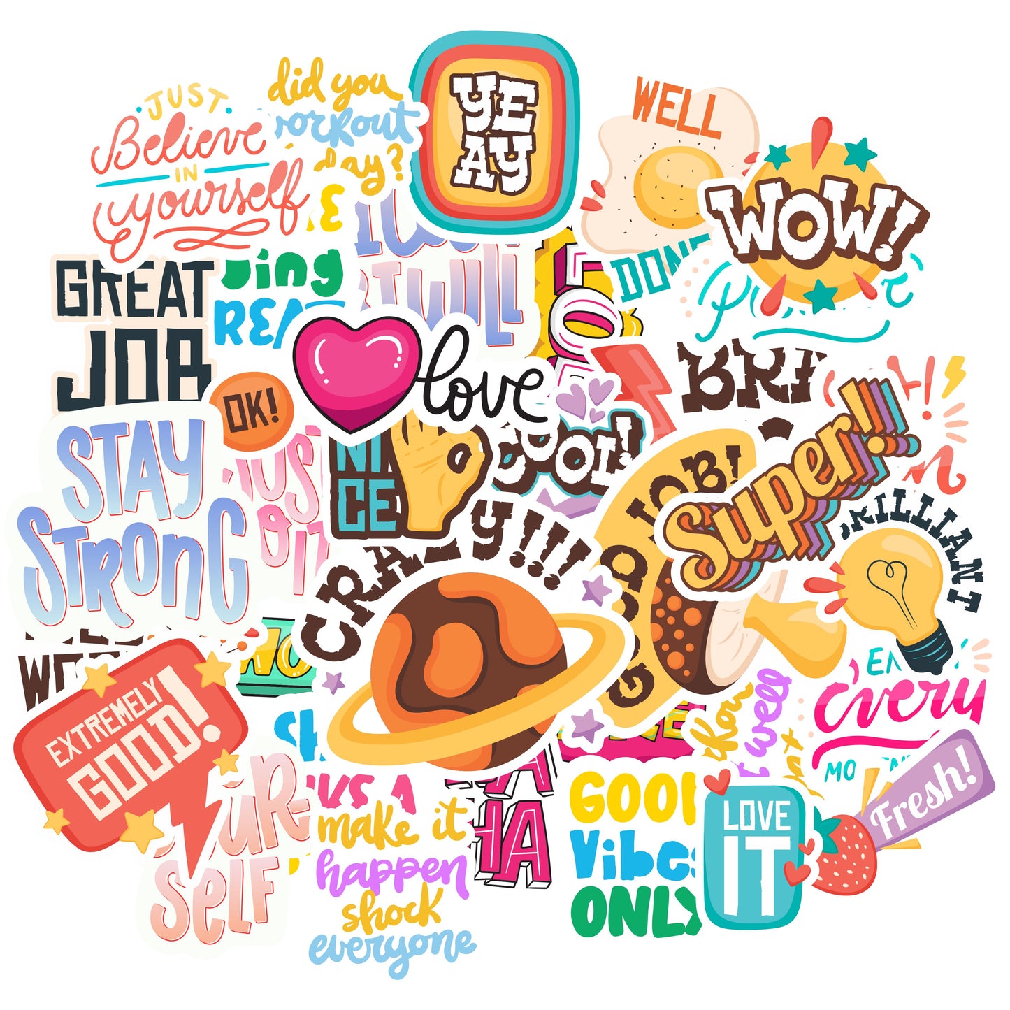 iberry's 50 pcs Stickers for Laptop Mobile Phones Computer Bicycle Luggage Scrapbooks Gadgets Waterproof Stickers|Sticker with Quotes|Motivational Quote Stickers|Laptop Sticker-Set of 50 Stickers (04)