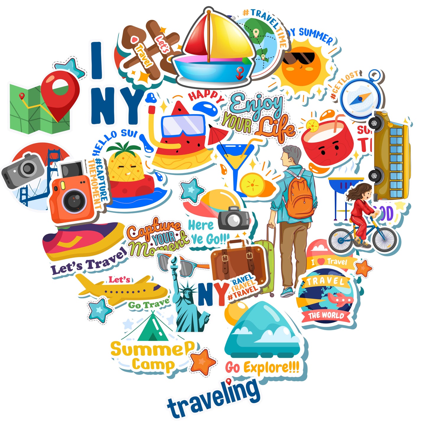 iberry's 50 pcs Stickers for Laptop Mobile Phones Computer Bicycle Luggage Scrapbooks Gadgets Waterproof Stickers|Travel Quotes, Luggage tag Stickers|Laptop Sticker-Set of 50 Stickers (09)