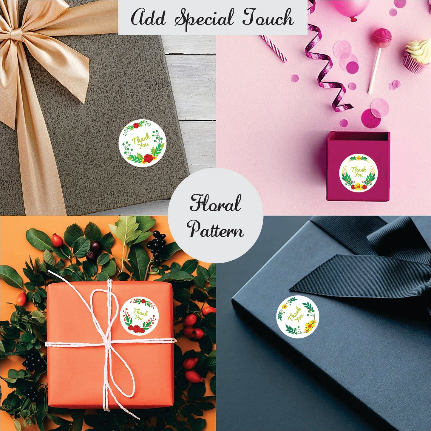 iberry's 1.5 inches Thank You Stickers | Thankyou Stickers for Customized Packaging and Small Business | Stickers for Order Packaging