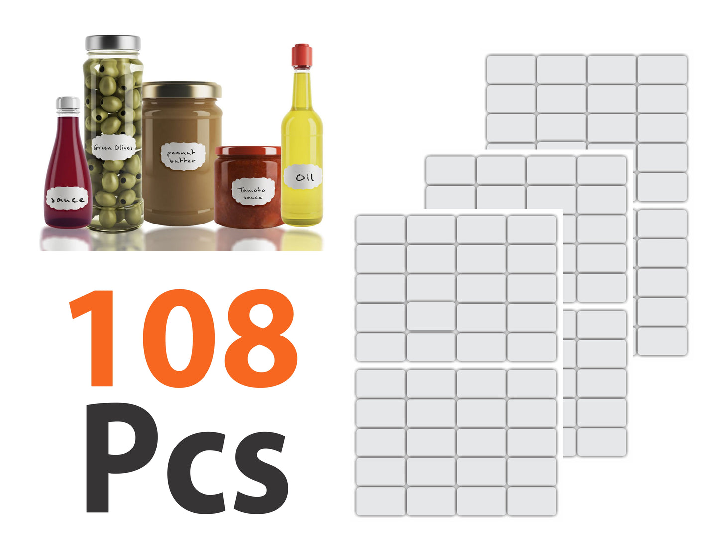 iberry's 108 pieces Waterproof Vinyl Stickers for Mason Jars Glass Bottle, Decals Craft, Kitchen Jar (Paper, 7 cm x 4 cm, White, 108 Piece) (Rectangle with Edge Corner Sticker) ( 9 )