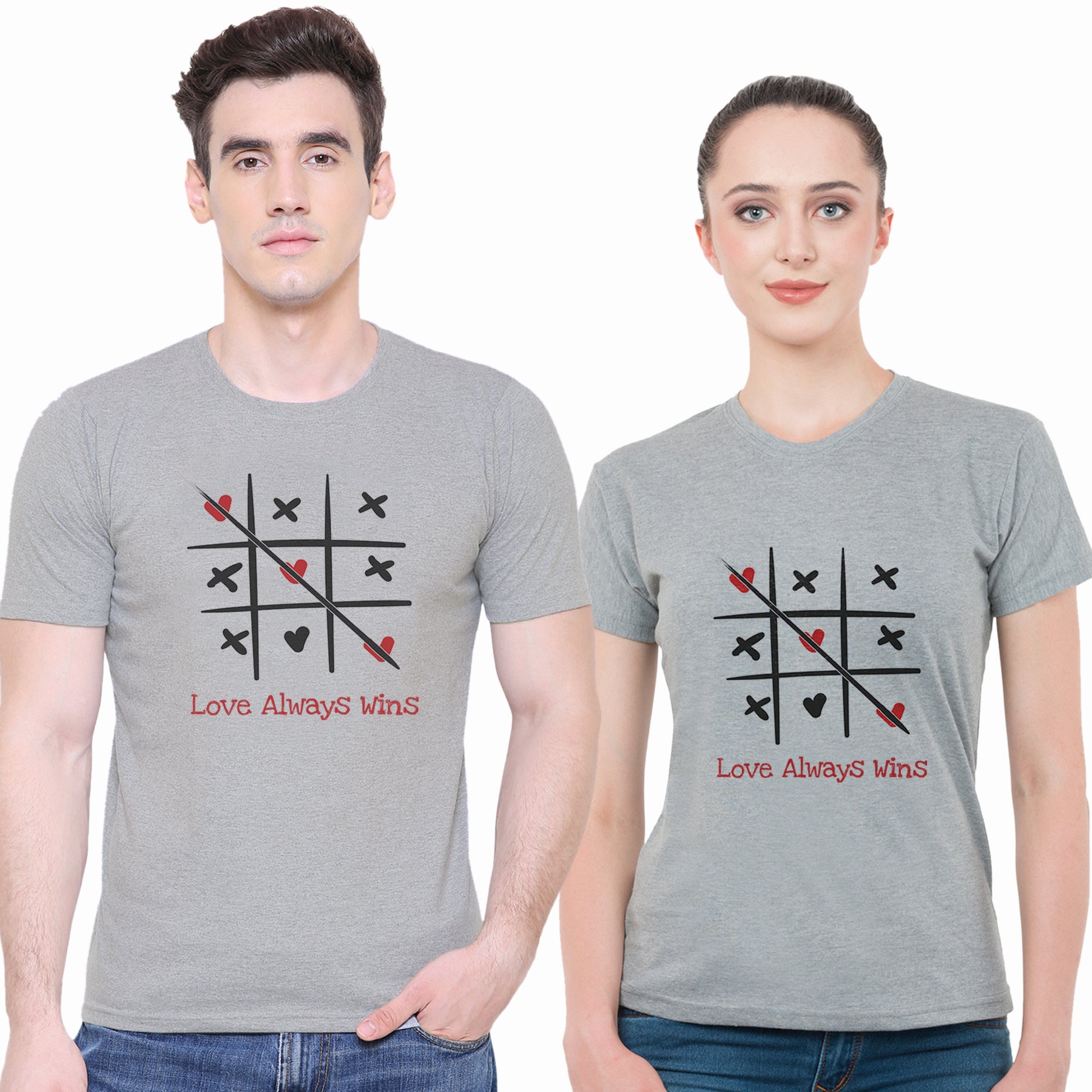Love Always win matching Couple T shirts- Grey