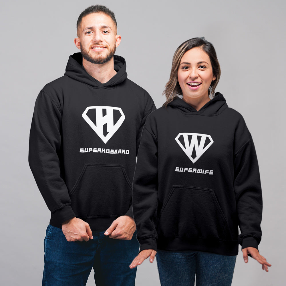 Super Husband / Super Wife Matching Couple Cute Sweatshirts | Couple Hoodies- Black