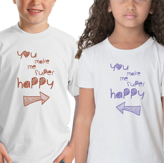 you make me super happy Sibling kids t shirts - white