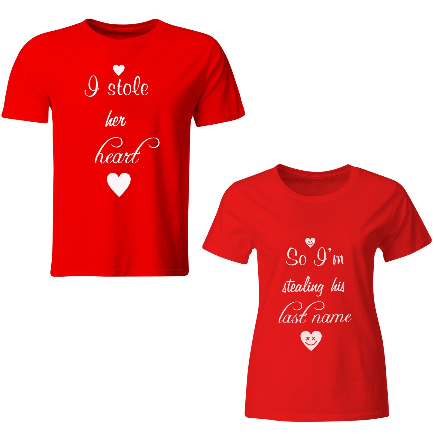 Stole My Heart Matching Couple Tshirt for Men & Women Cotton Printed Regular Fit Tshirts-  (Set of 2)-16