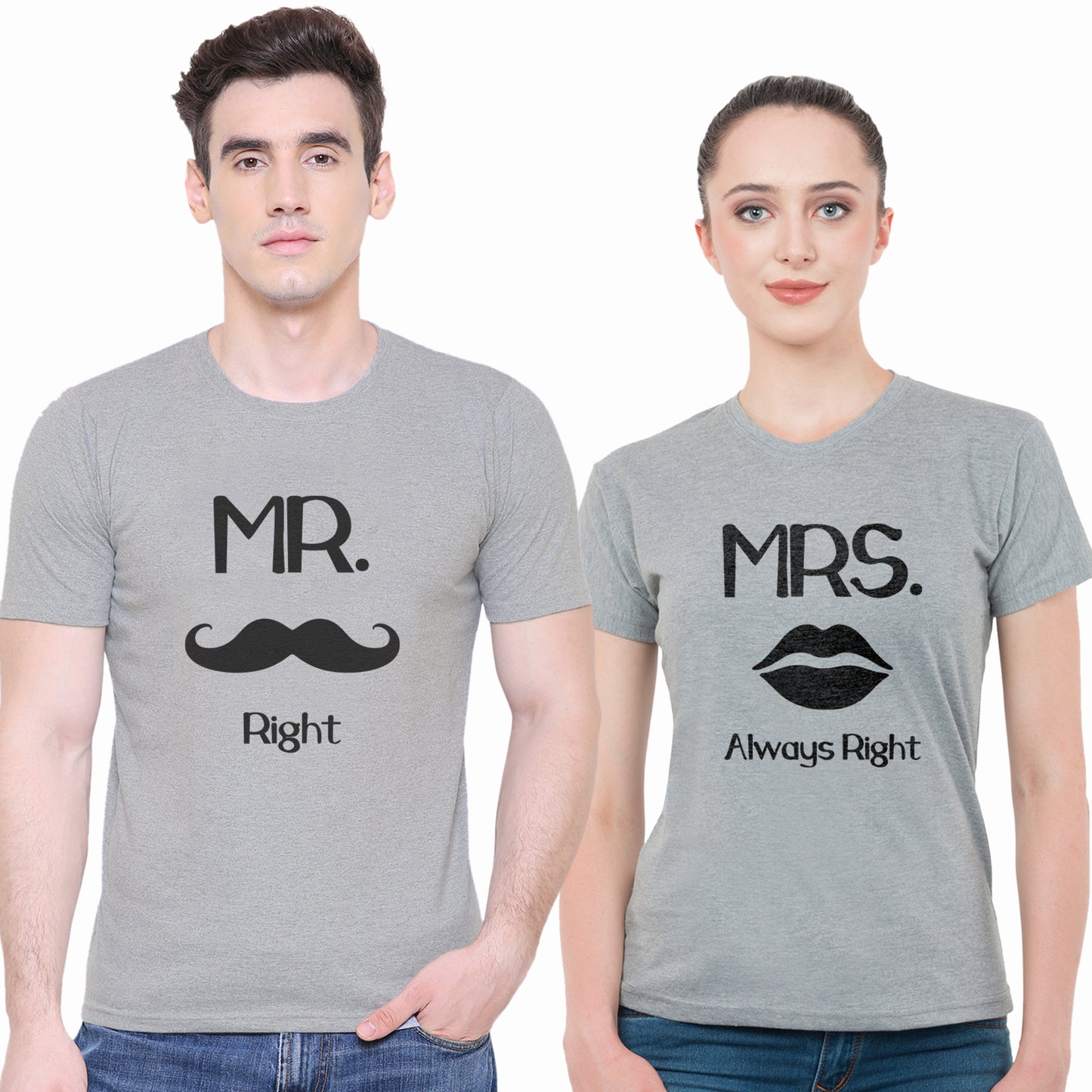 Mr. Mrs. Always Right matching Couple T shirts- Grey