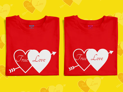 True Love with Heart matching Couple T shirts- White
