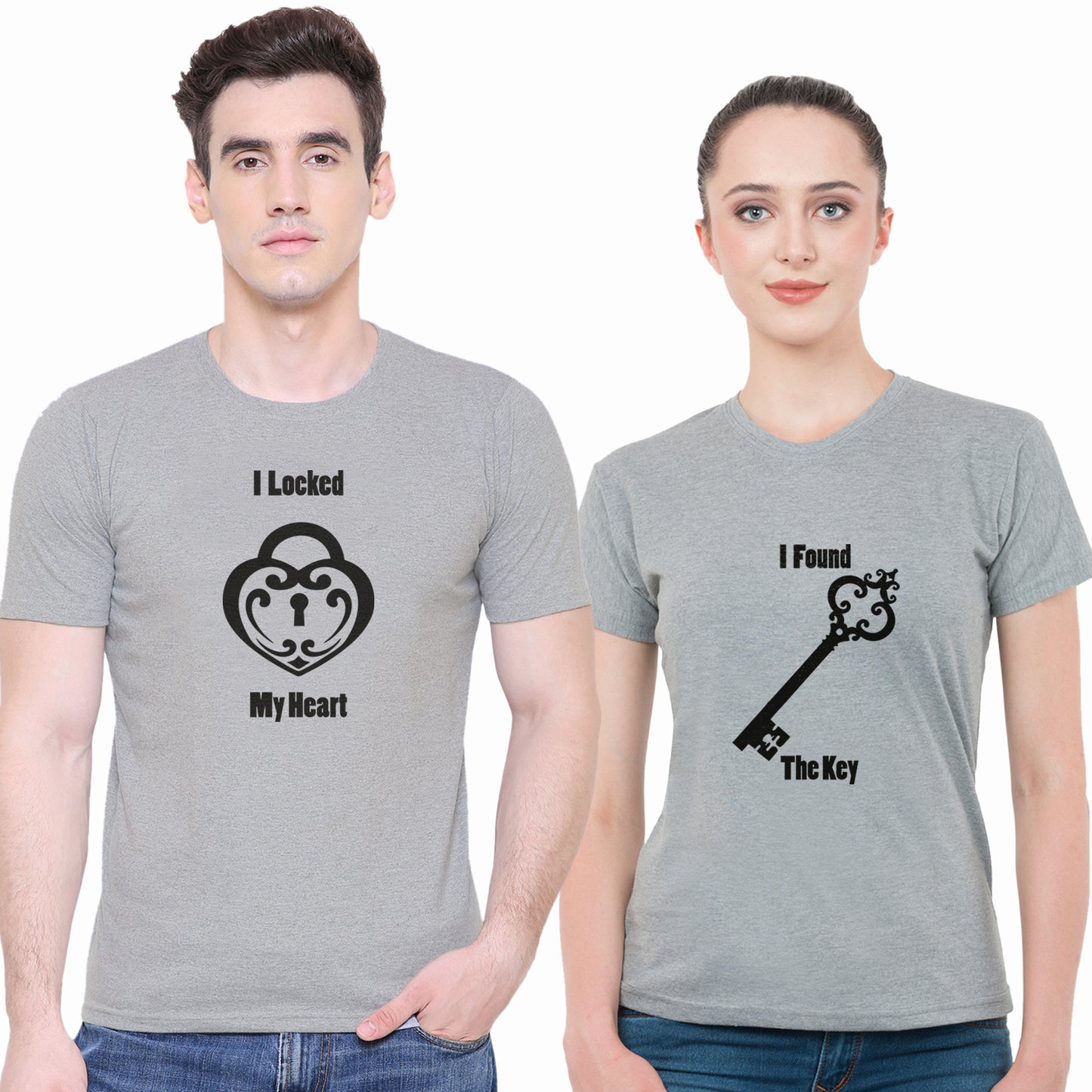 Lock Key matching Couple T shirts- Grey