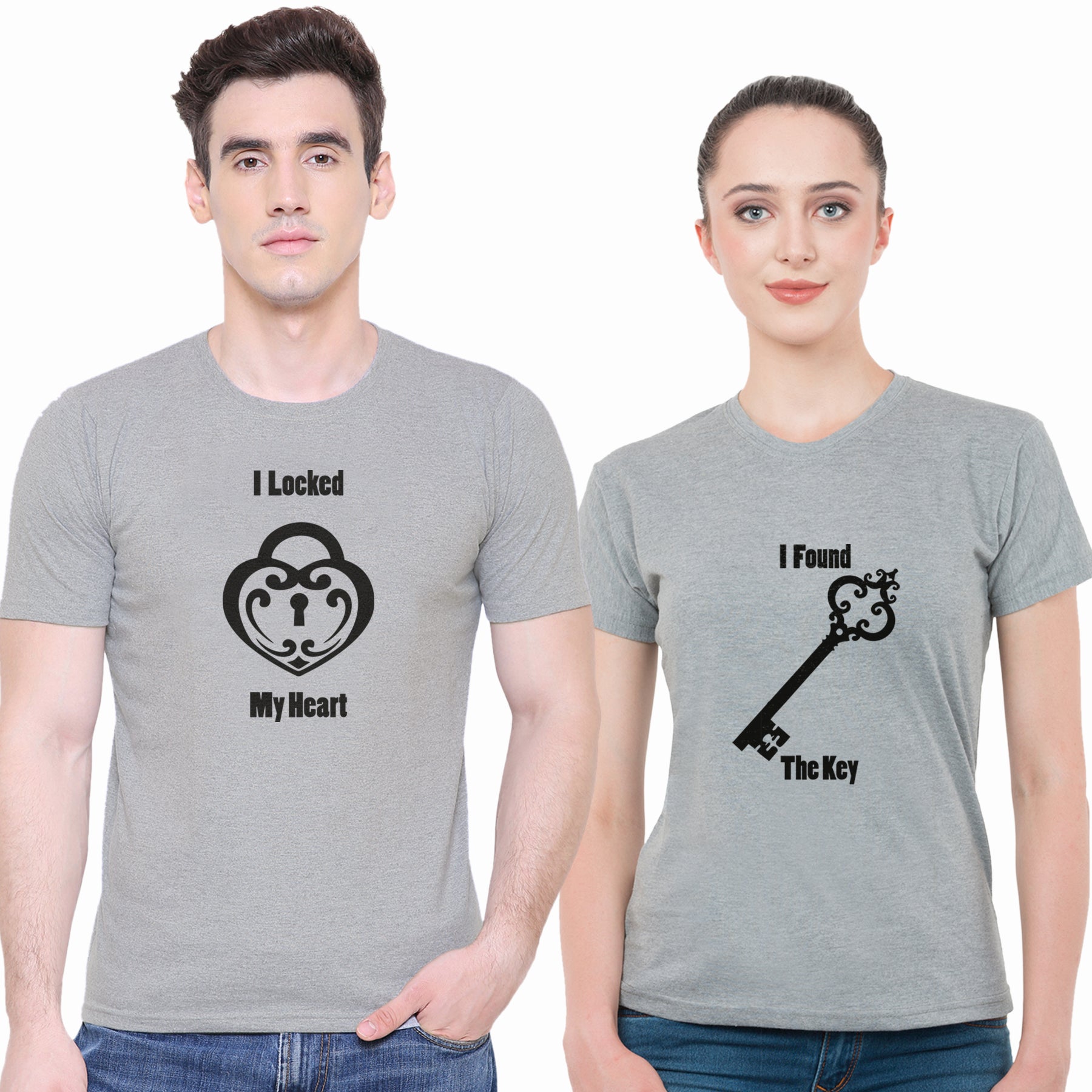 Lock Key matching Couple T shirts- Grey