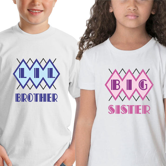 Lil brother- big sister matching Sibling kids t shirts - white