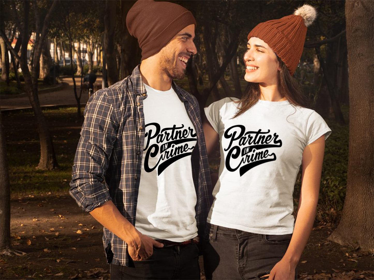 Partner in Crime matching Couple T shirts- White