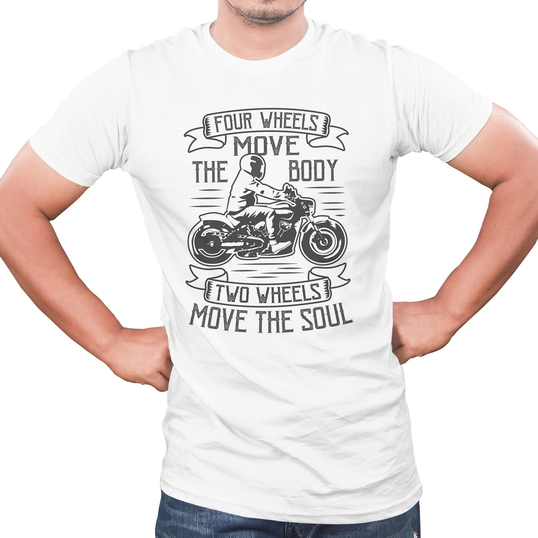 two wheels move the soul quote Biker t shirts -White