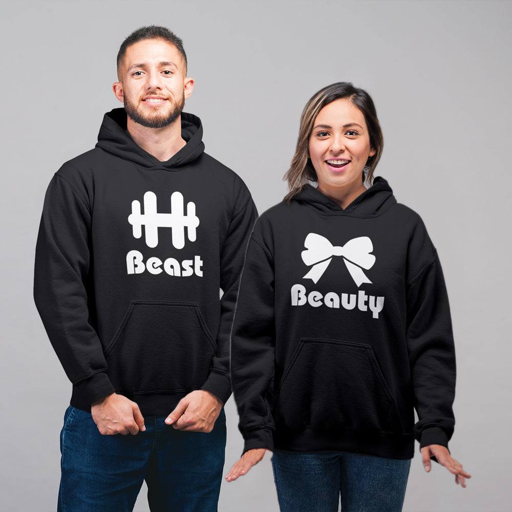 Beauty Beast Matching Couple Hoodies for Men & Women Cotton Printed Cute  Couple Sweatshirts- (Set of 2)