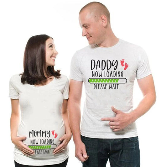 Mummy Loading & Daddy Loading Maternity Dress|Maternity Couple T shirts- White