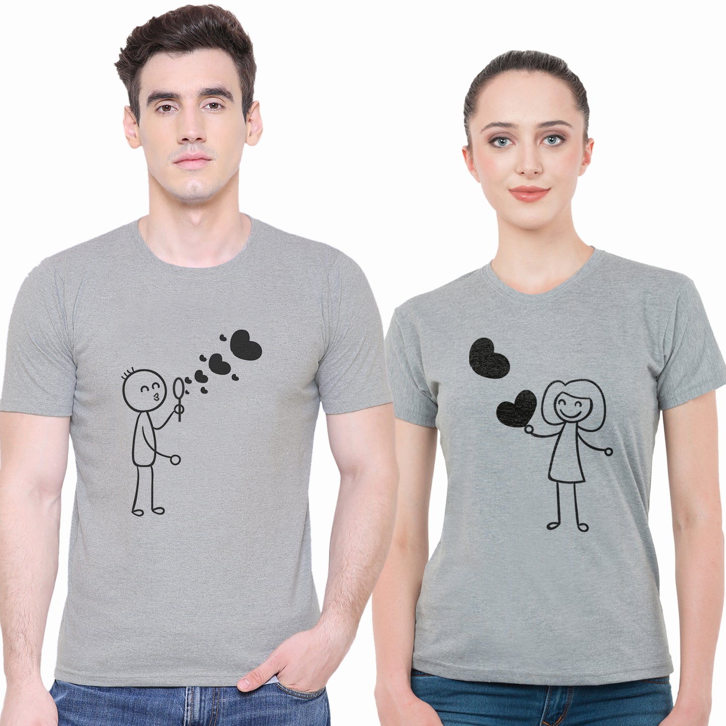 Love Bubble matching Couple T shirts- Grey