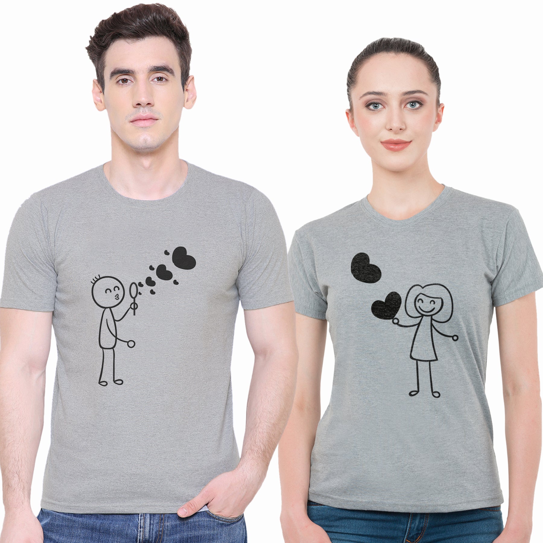 Love Bubble matching Couple T shirts- Grey