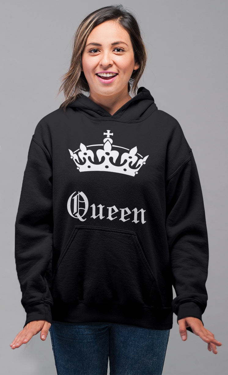 King Queen Matching Couple Cute Sweatshirts | Couple Hoodies- Black