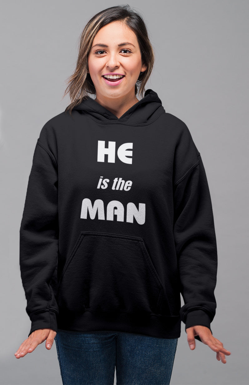 He is the man / She is the Boss  Matching Couple Cute Sweatshirts | Couple Hoodies- Black