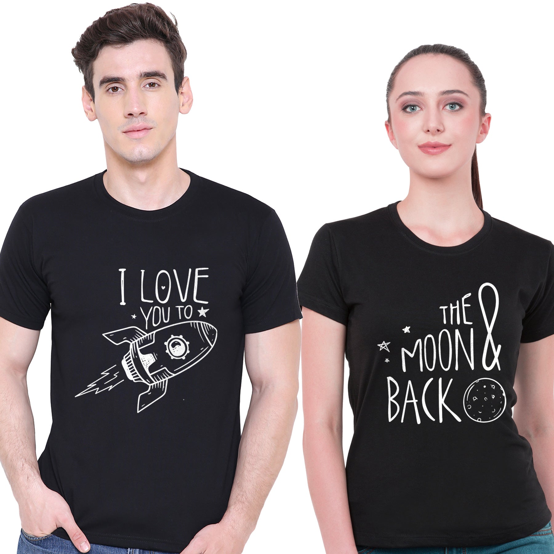 I love you to the moon & back matching Couple T shirts- Black