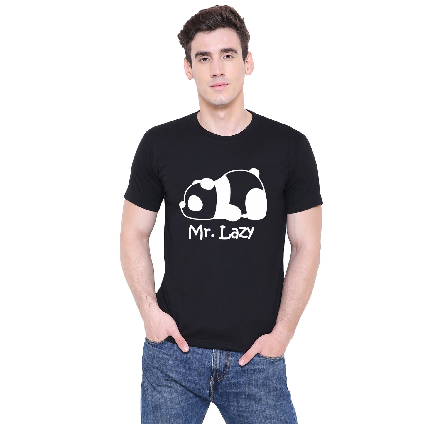 Mr.Lazy-Mrs.Crazy matching Couple T shirts- Black