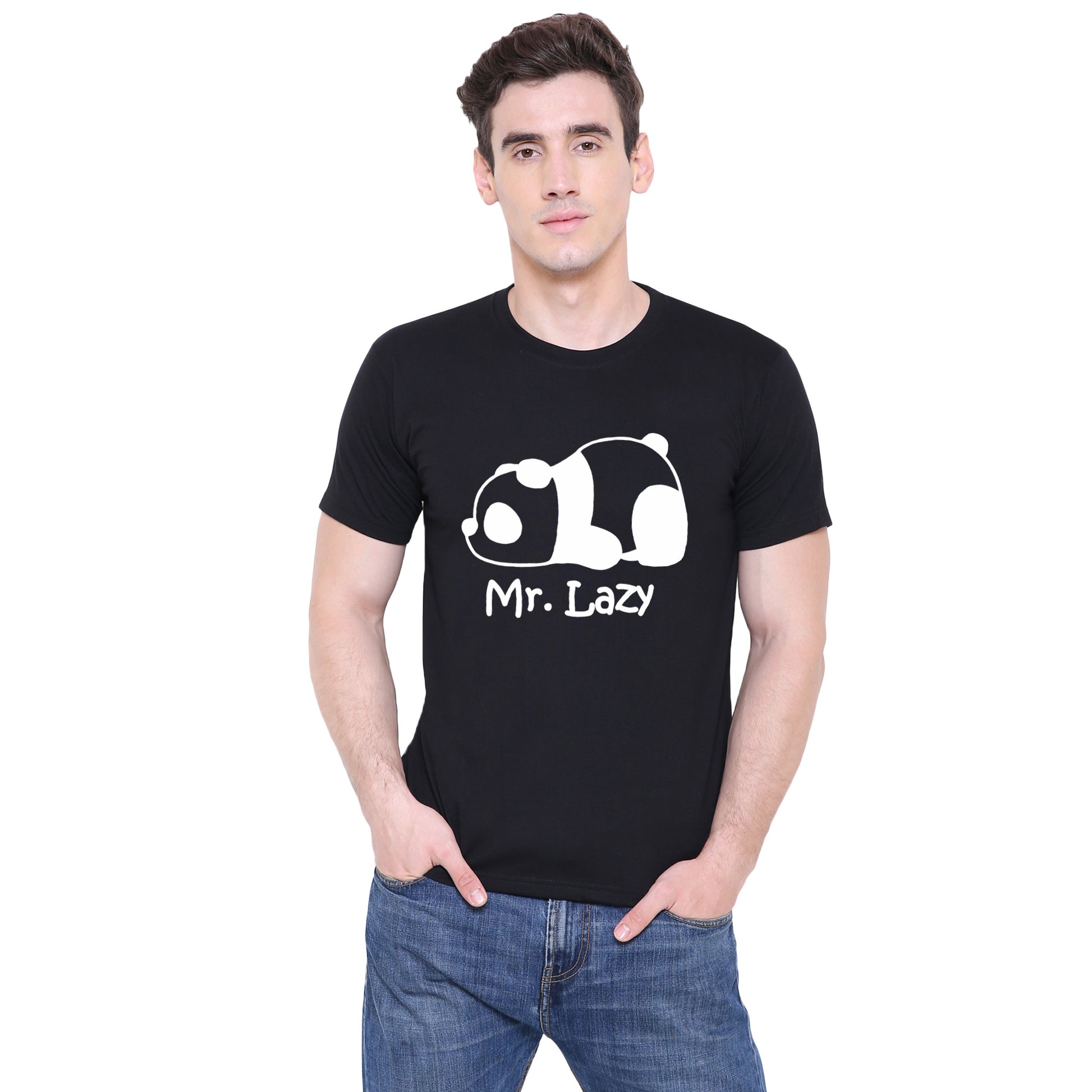 Mr.Lazy-Mrs.Crazy matching Couple T shirts- Black