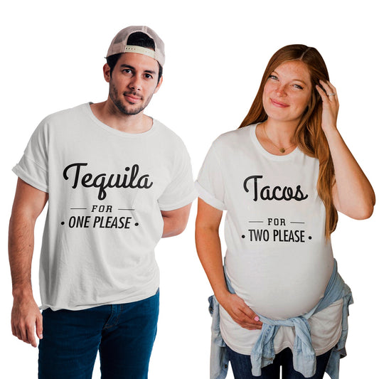 Tacos for Two Maternity Dress|Maternity Couple T shirts- White