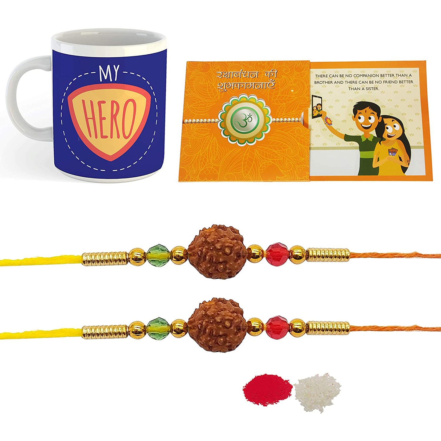 iberry's Set of 2 Rakhi with Raksha Bandhan Card and Roli Chawal and Coffee Mug 350 ml Combo for Men/Boys-02