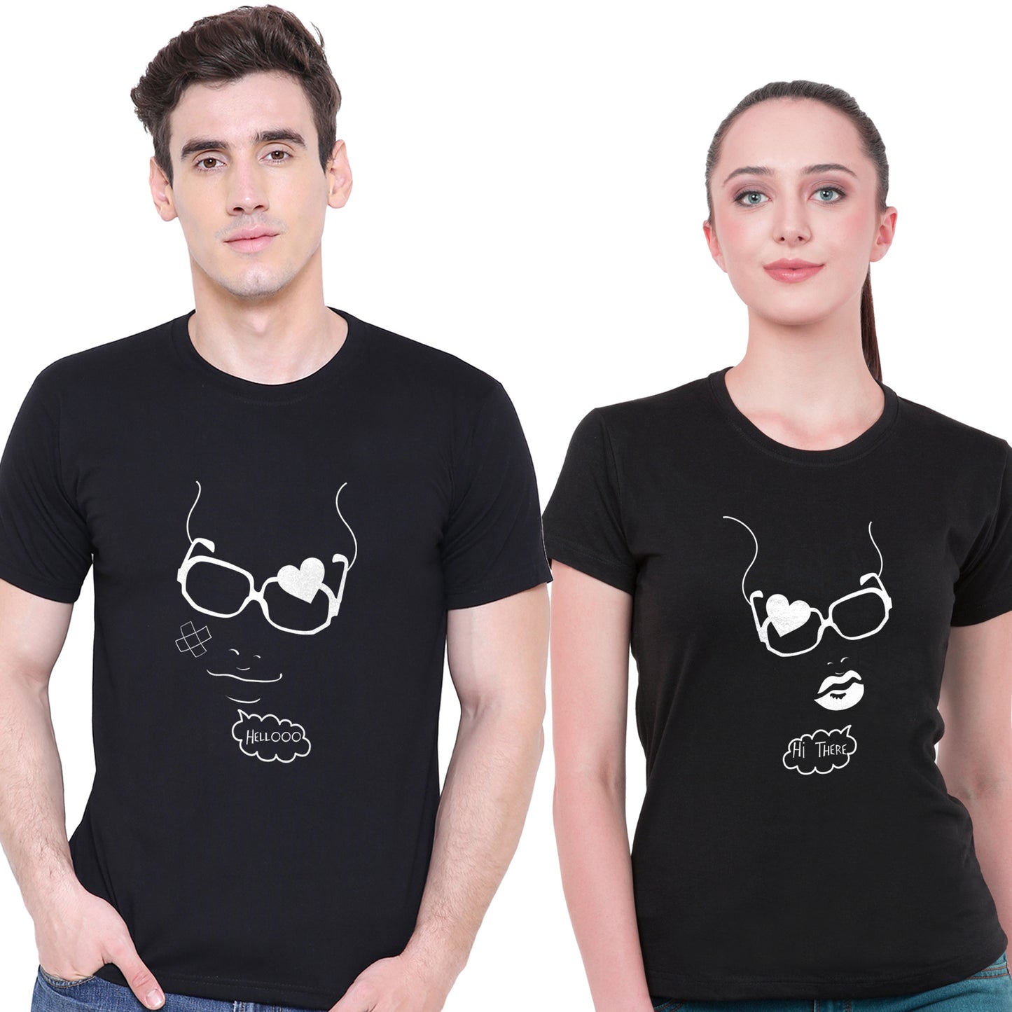 Hello Hi matching Couple T shirts- Black