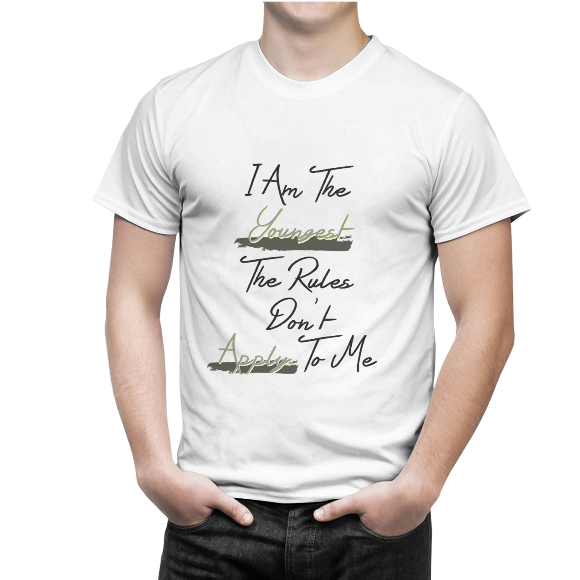 I am the youngest rule don't apply to me- I am the oldest I made the Rules matching Sibling t shirts - white