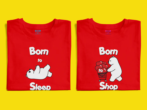 Born to sleep & shop matching Couple T shirts- Black