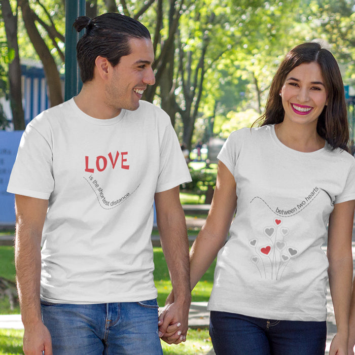 Love distance matching Couple T shirts- White