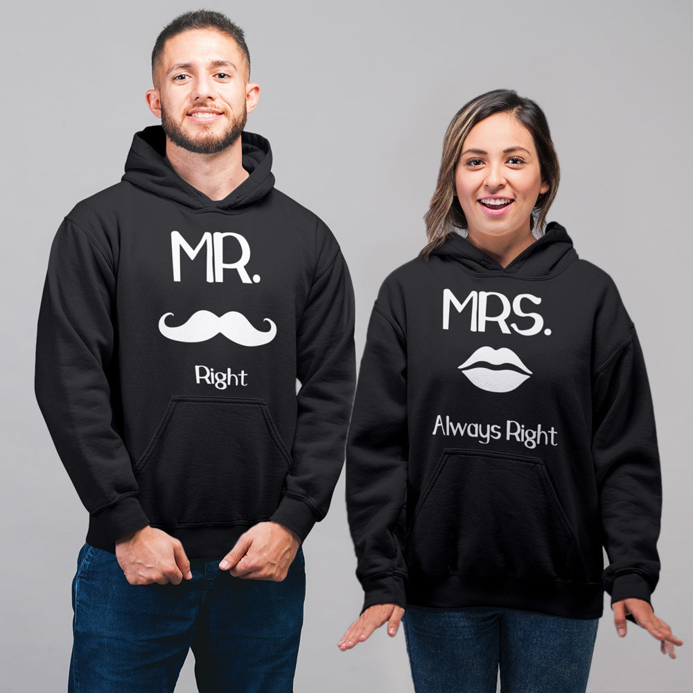 Mr. & Mrs. Right Matching Couple Cute Sweatshirts | Couple Hoodies- Black