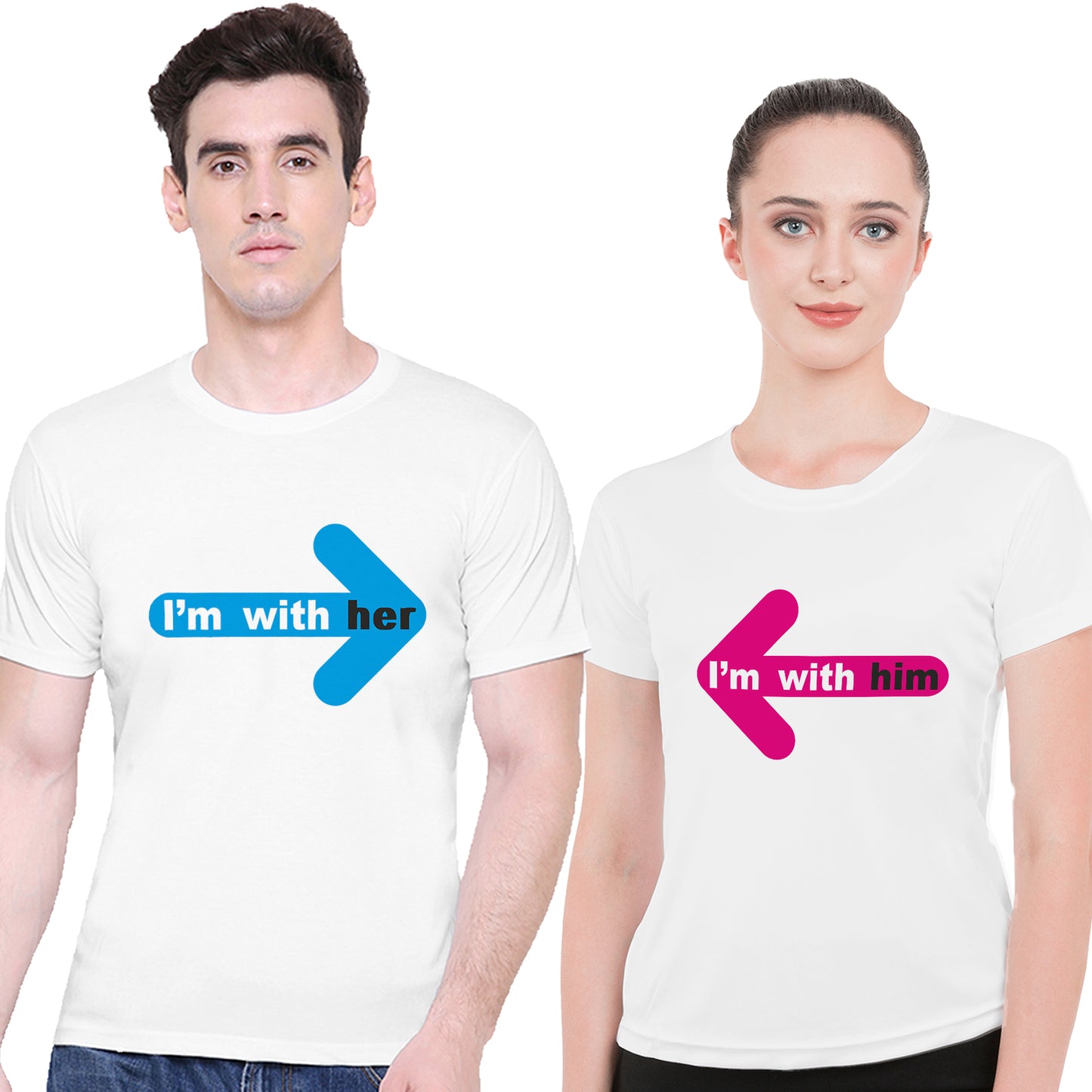 With him & her matching Couple T shirts- White