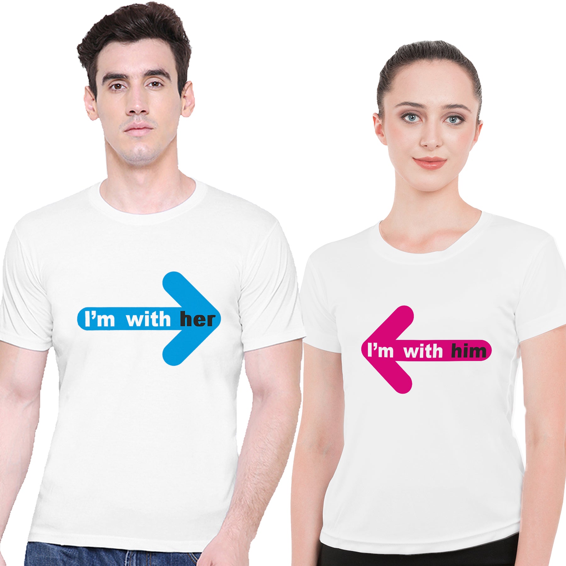With him & her matching Couple T shirts- White