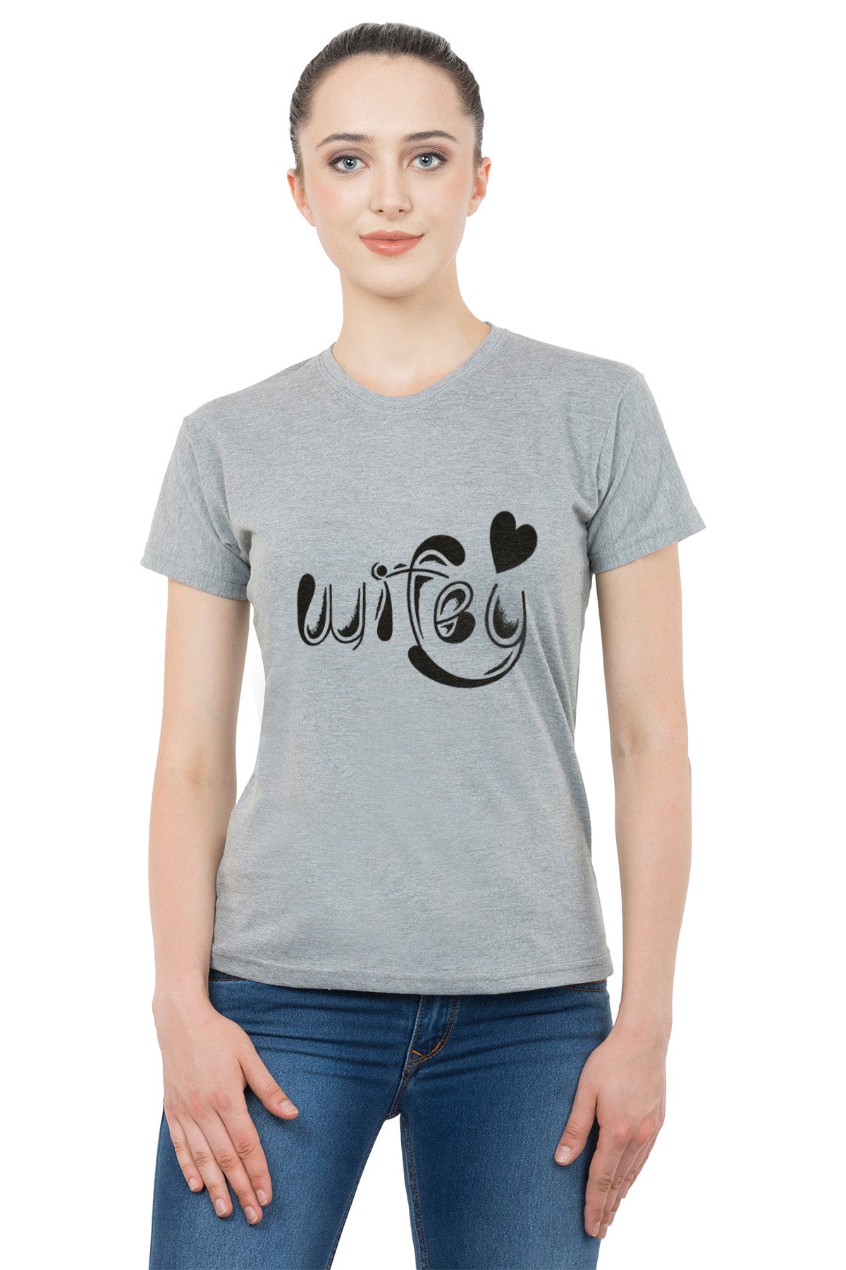 Hubby Wifey matching Couple T shirts- Grey