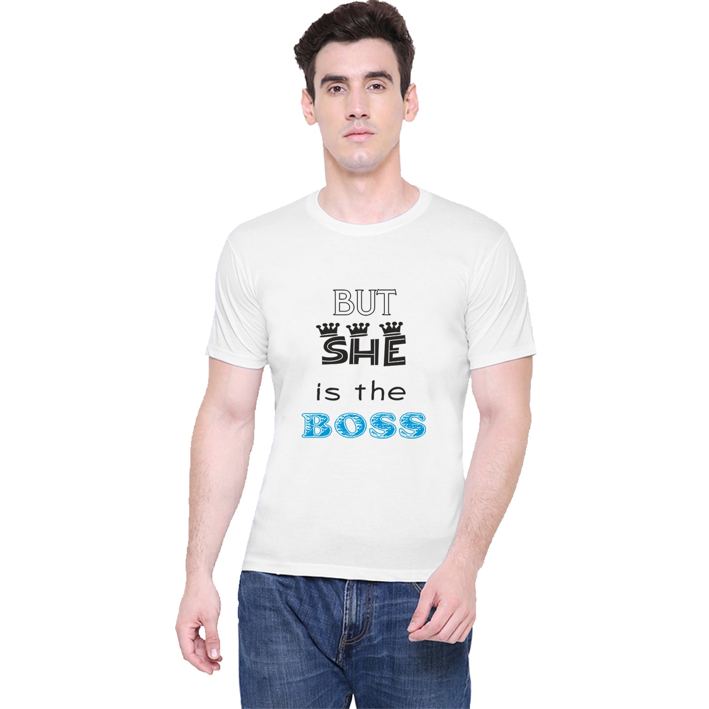 She is the Boss matching Couple T shirts- White