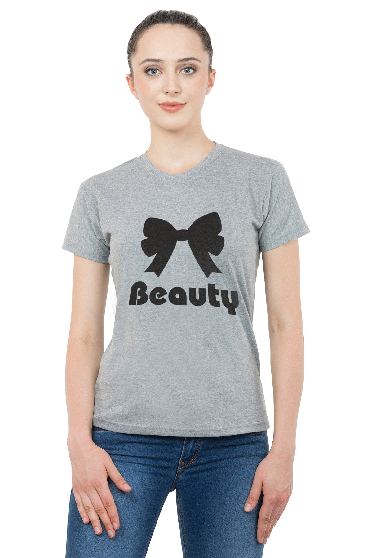 Beauty Beast matching Couple T shirts- Grey