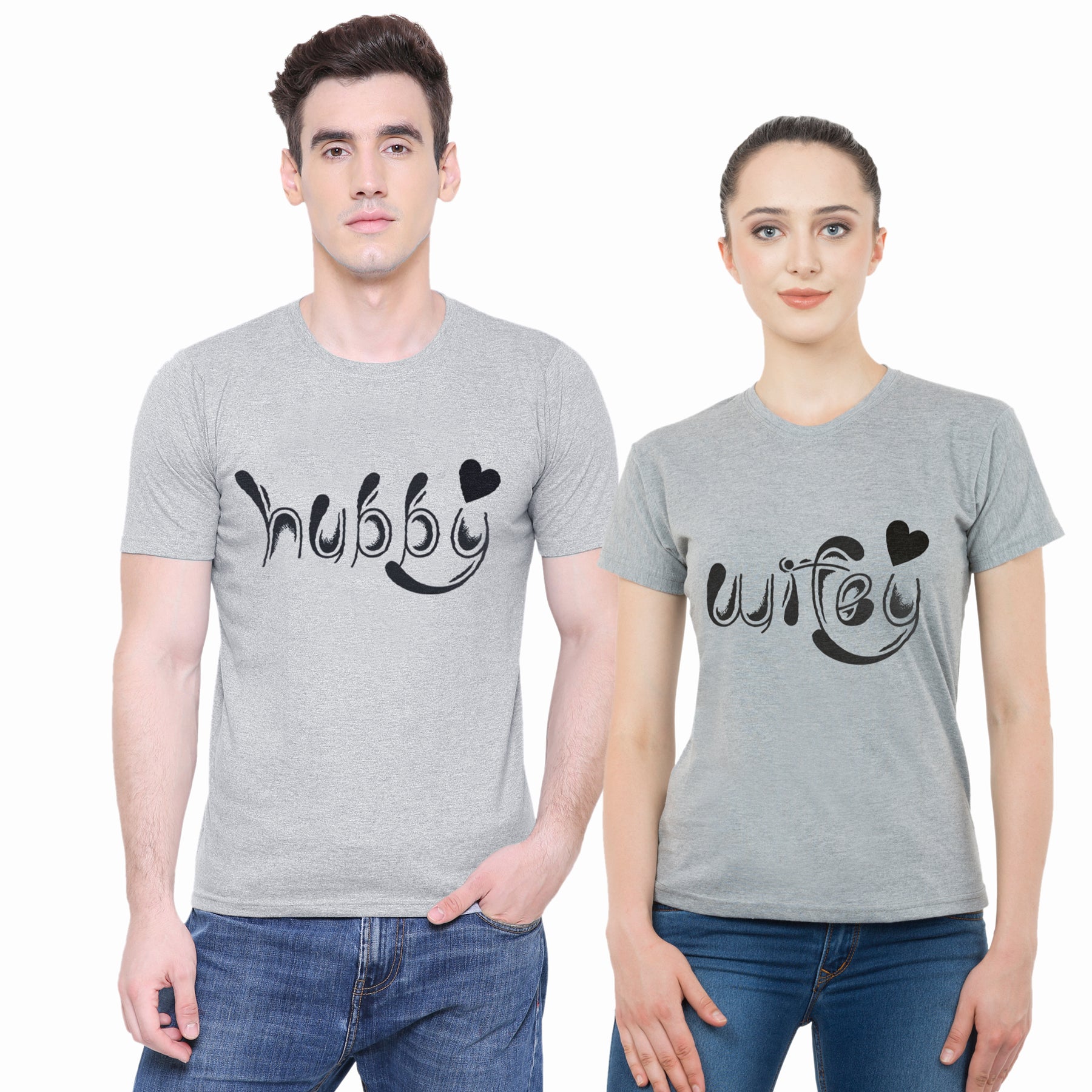 Hubby Wifey matching Couple T shirts- Grey