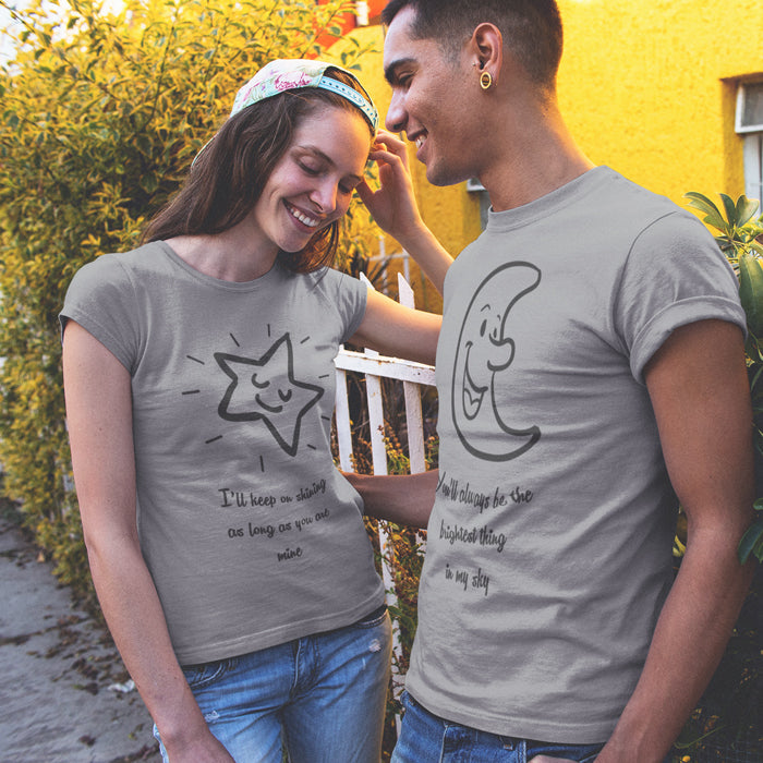 Moon Star  matching Couple T shirts- Grey