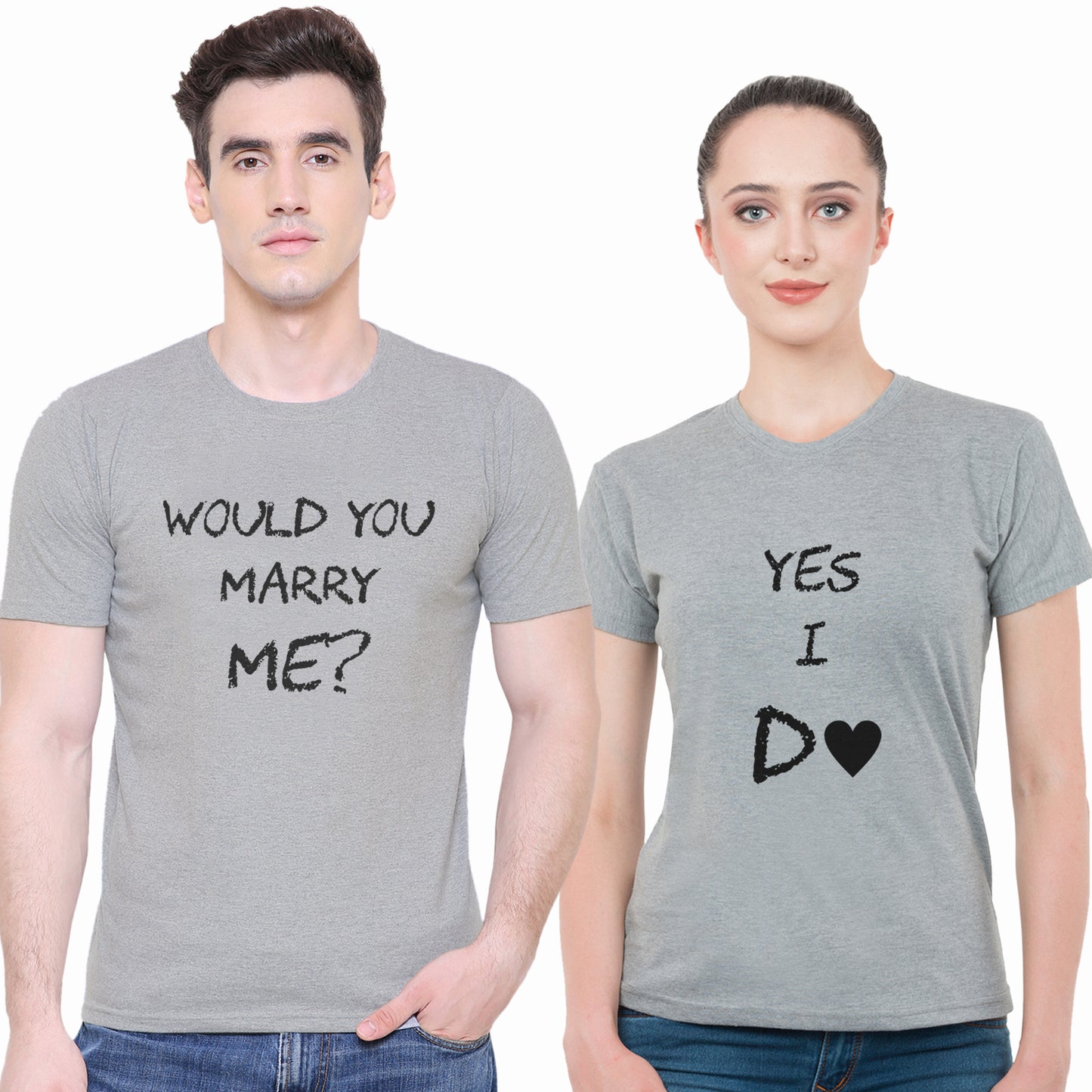Marry Me matching Couple T shirts- Grey