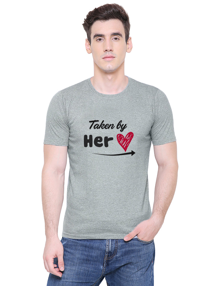 Taken by her Reserved by him matching Couple T shirts- Grey