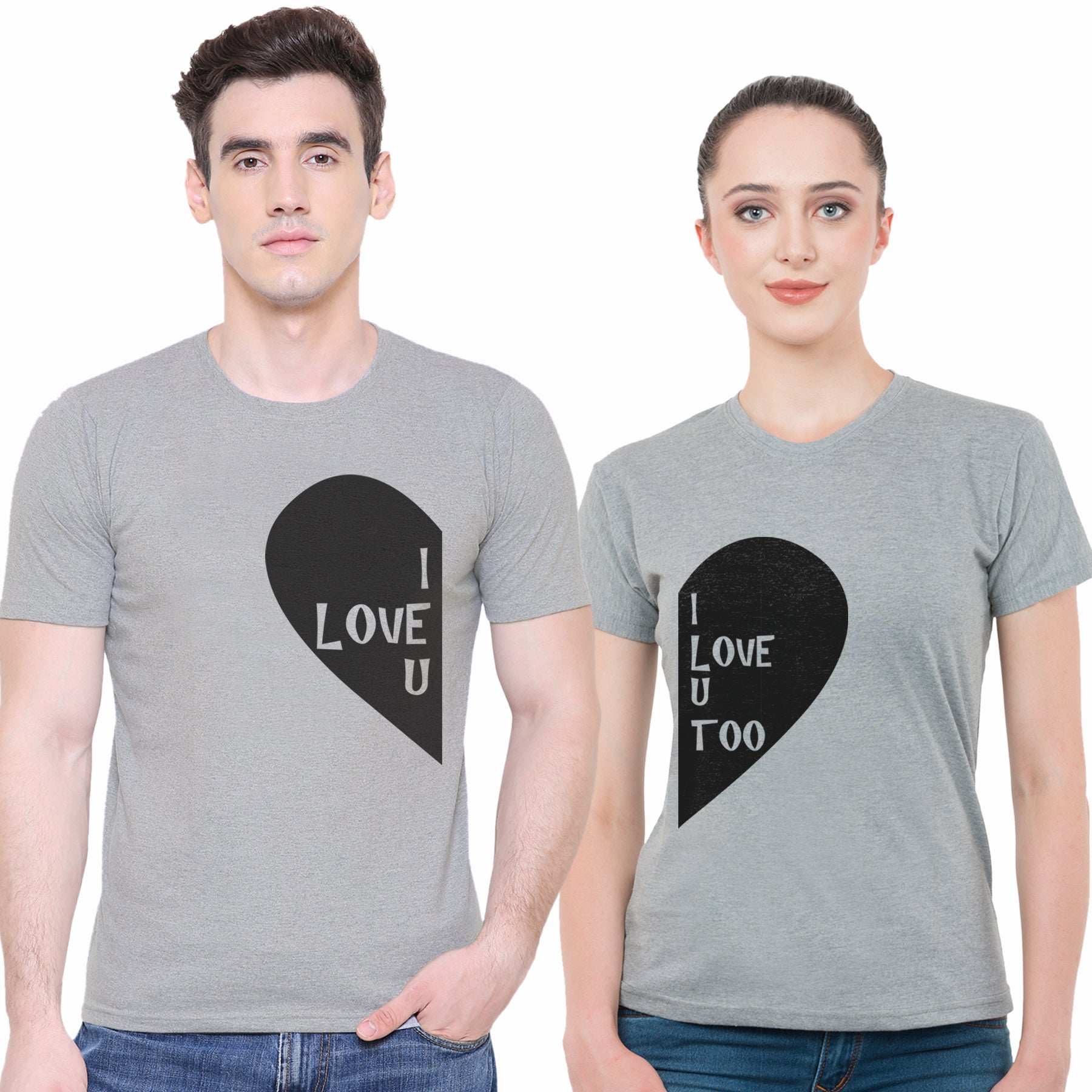 Half Heart matching Couple T shirts- Grey
